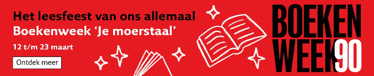 Afbeelding met logo Boekenweek 2025: Het leesfeest van het jaar met dit jaar het thema 'Je moerstaal'. Ontdek meer